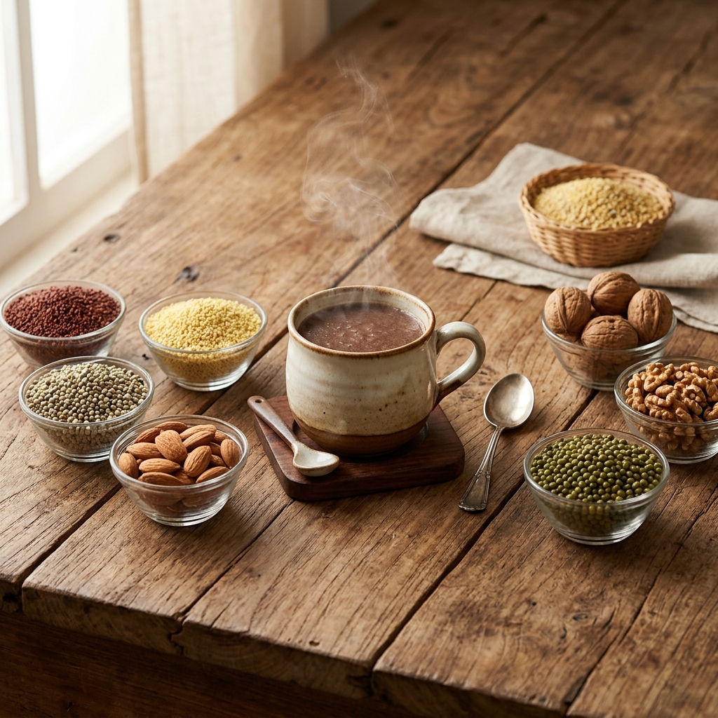 steaming healthy mug porridge